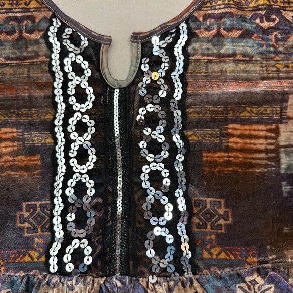 One World Brown Aztec Velour Sequin Kimono Sleeve Top Womens 2X EUC Boho - Picture 2 of 11